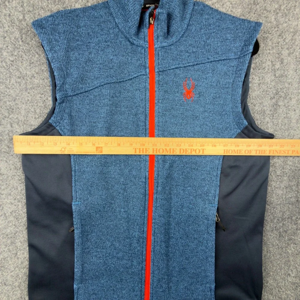 Spyder Mens Full Zip Sweater Knit Fleece Vest Blue Orange 787206 Size M